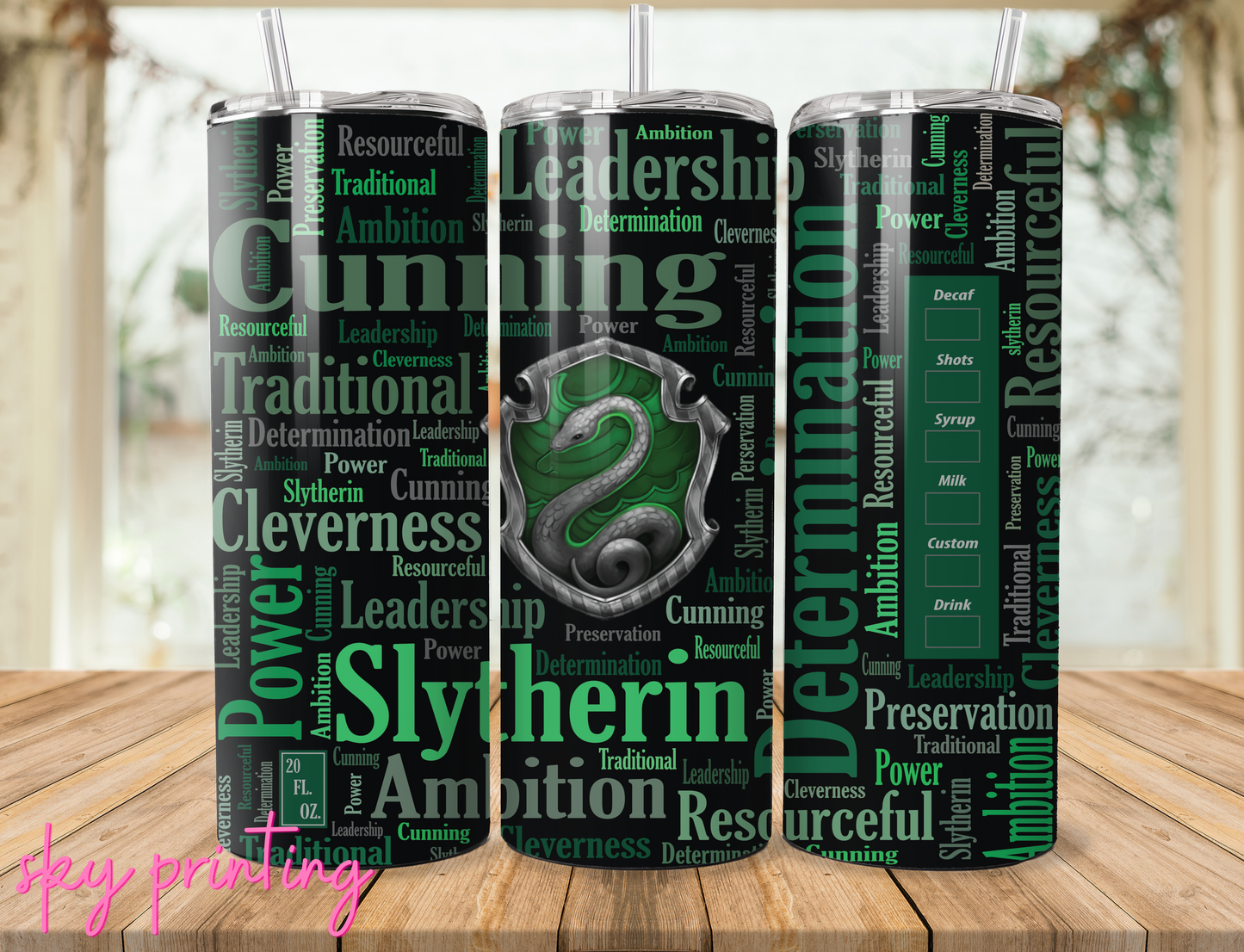 20 oz tumbler with slytherin image