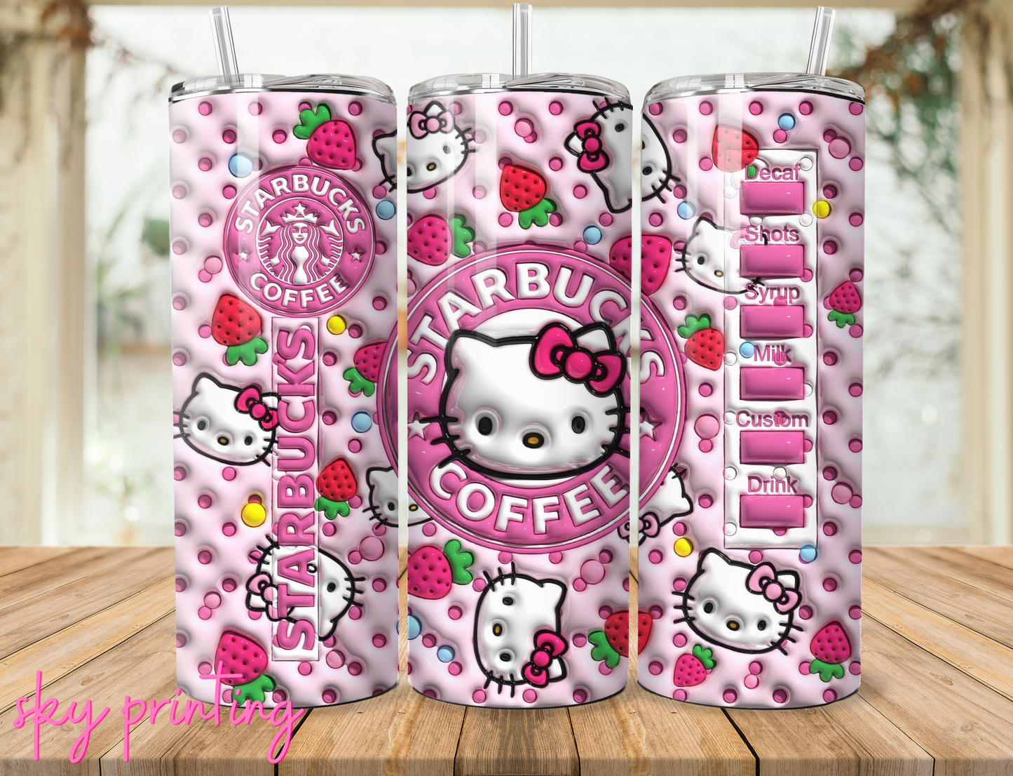 20 oz steel tumbler with plastic straw, Hello kitty