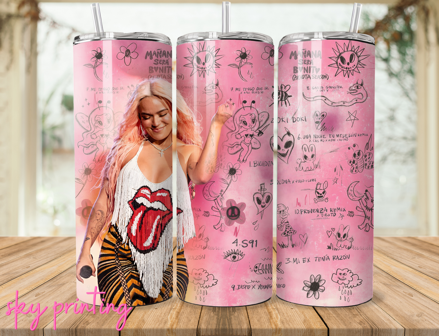 20 oz steel tumbler with plastic straw with Karol image