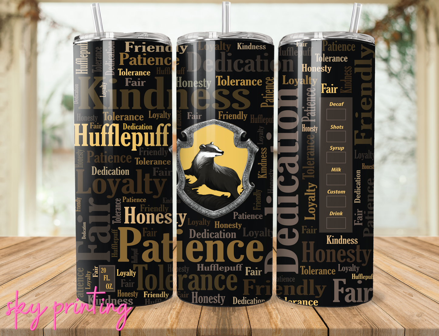 20 oz tumbler with hufflepuff image