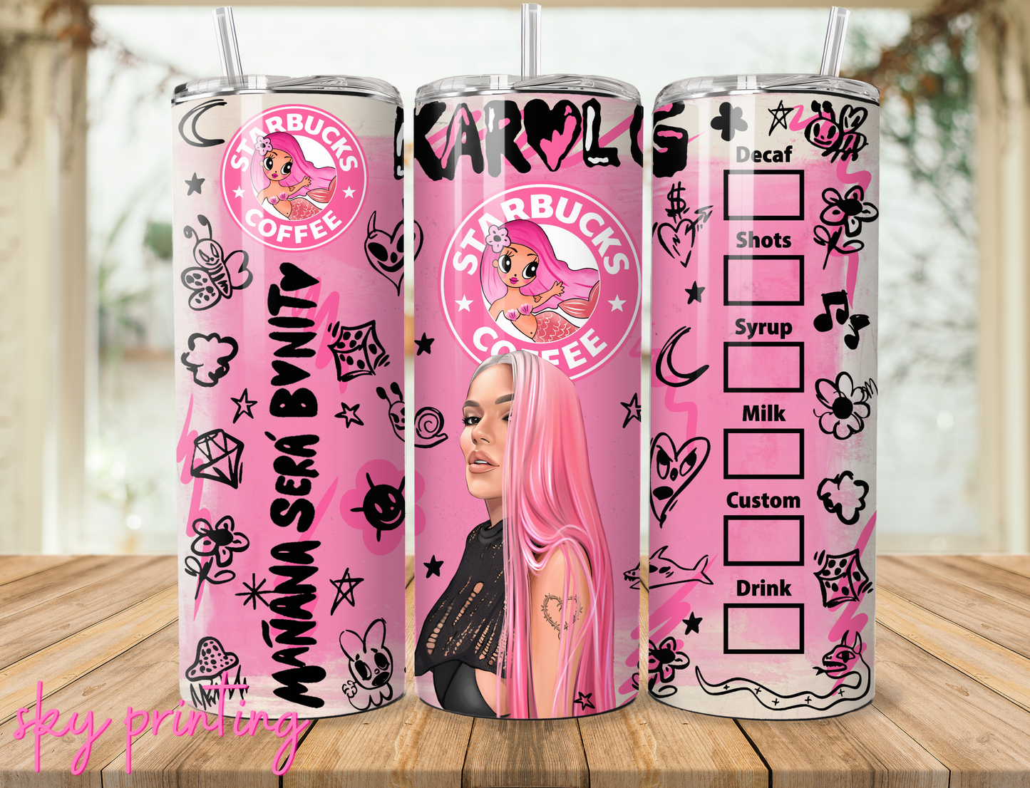 20 oz steel tumbler with plastic straw with Karol image