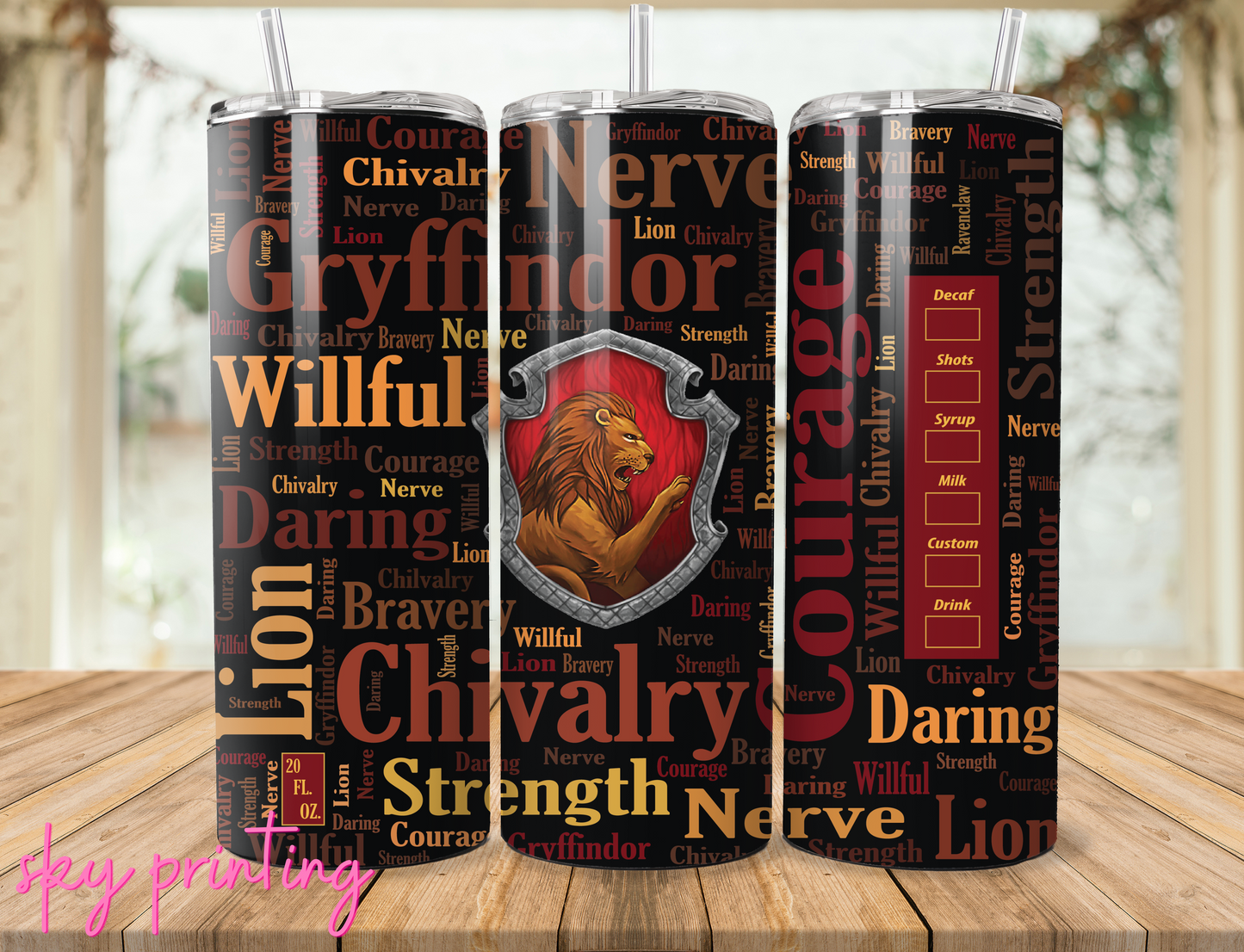 20 oz tumbler with gryfndor image