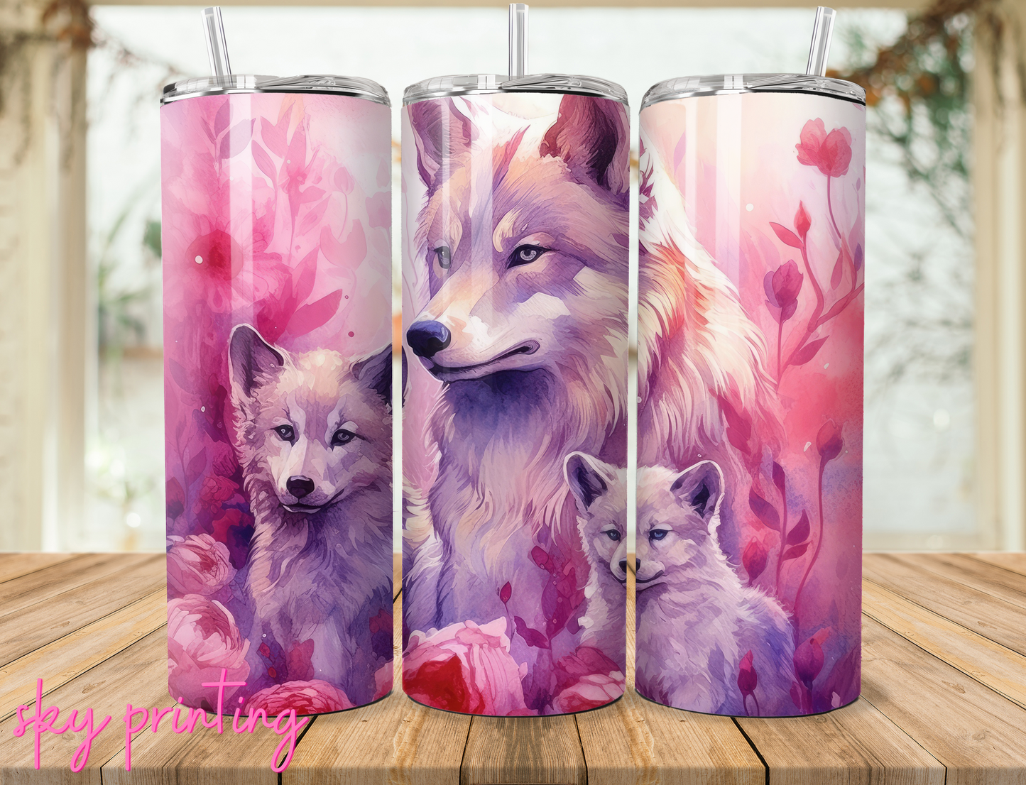 20 oz tumblers with wolves image
