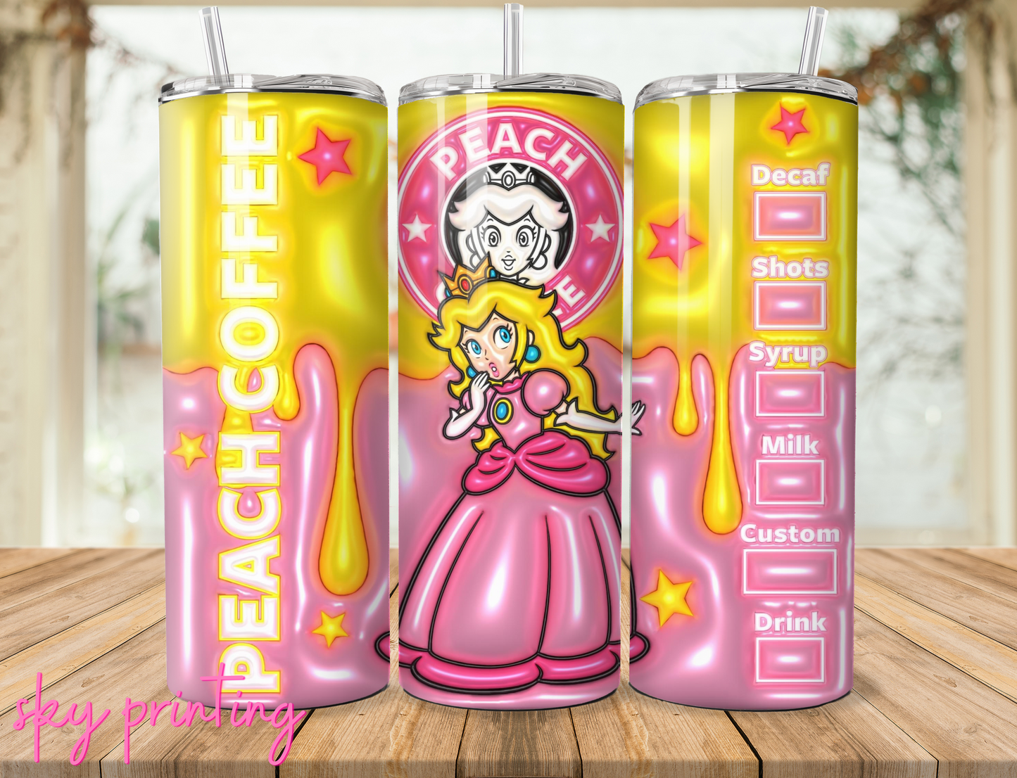 20 oz steel tumbler with plastic straw , princess peach