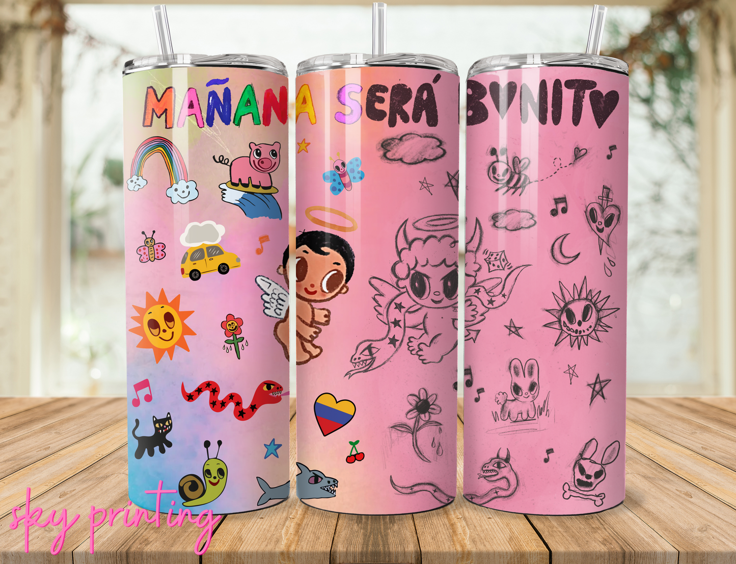 20 oz steel tumbler with plastic straw with Karol image