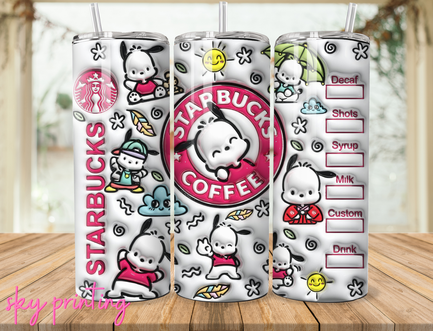 20 oz steel tumbler with plastic straw Pochacco