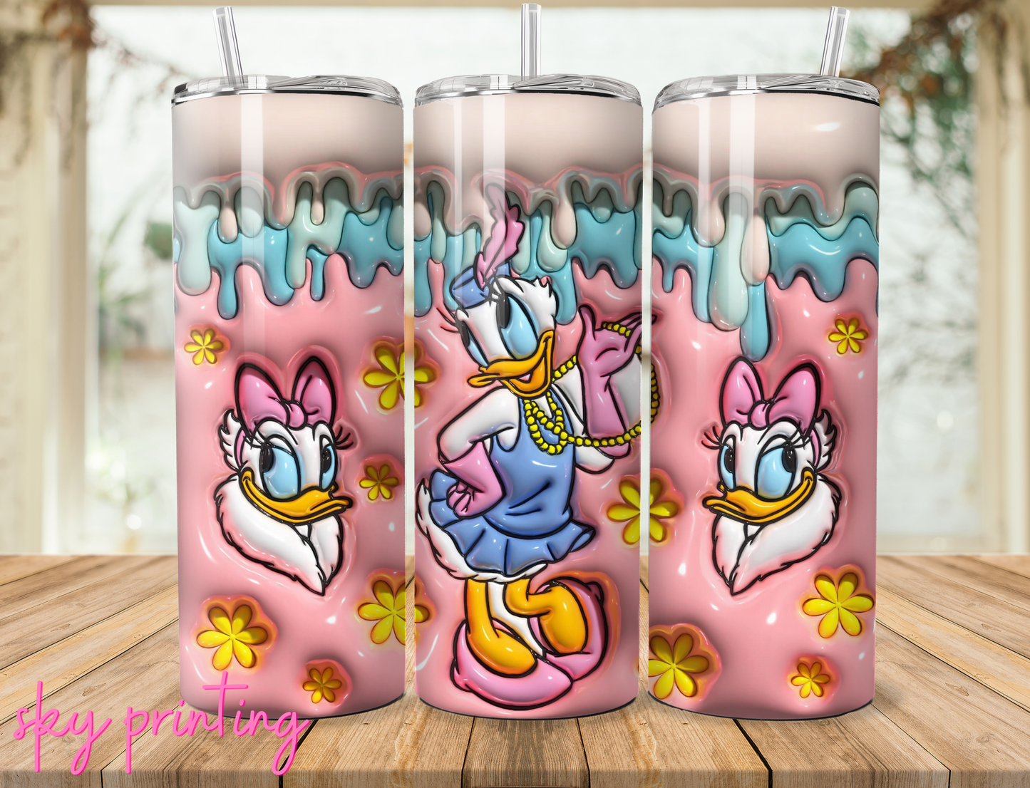 20 oz steel tumbler with plastic straw with Deysi design