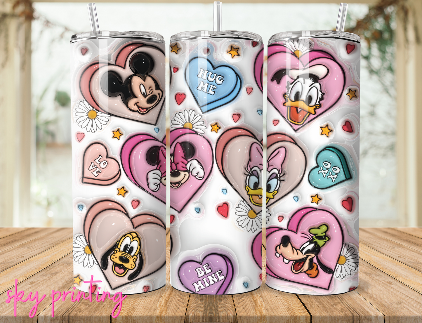 20 oz steel tumbler with plastic straw with mickey and friends