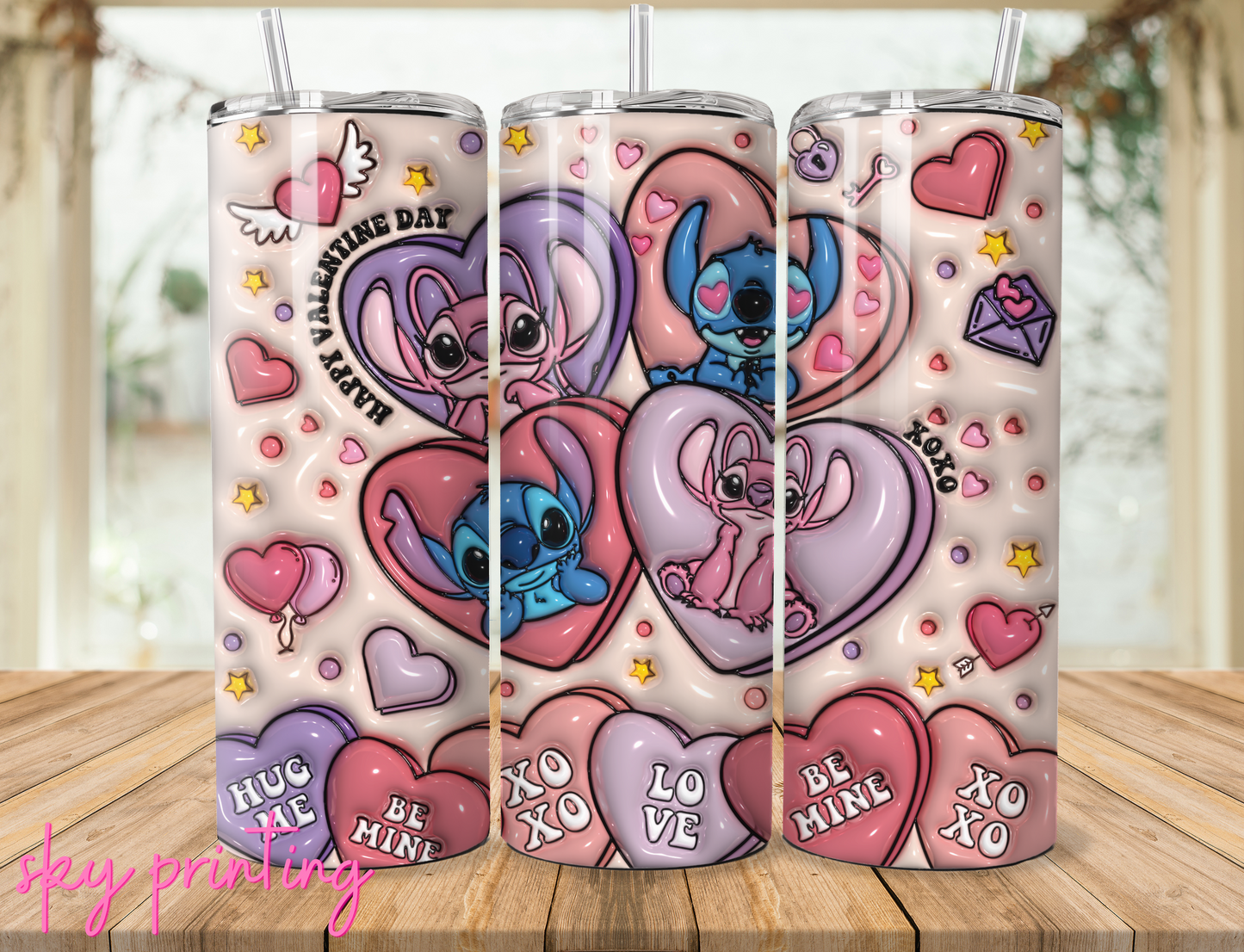 20 oz steel tumbler with plastic straw with Stitch