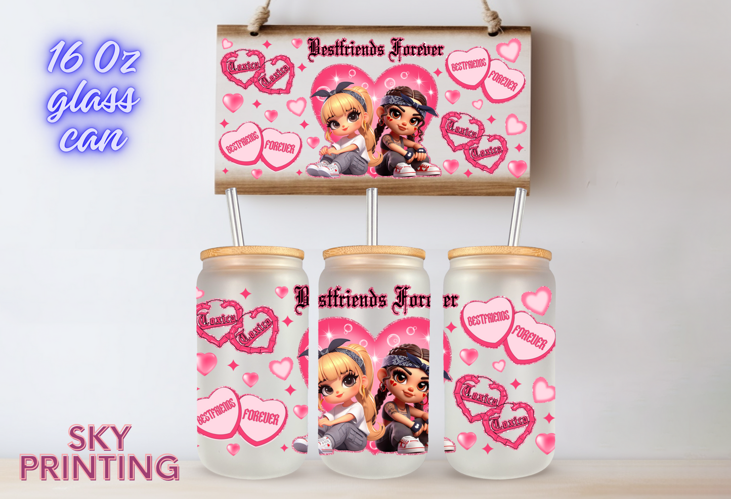16 oz glass cup with bamboo lid and plastic straw