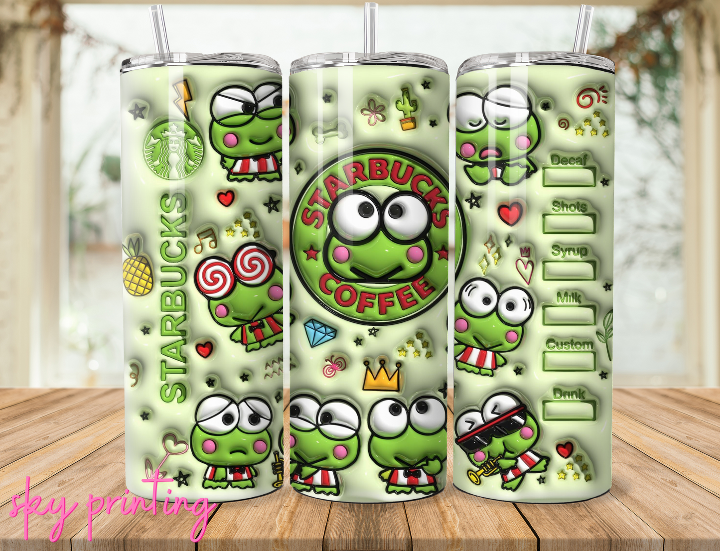 20 oz steel tumbler with plastic straw, Keroppi