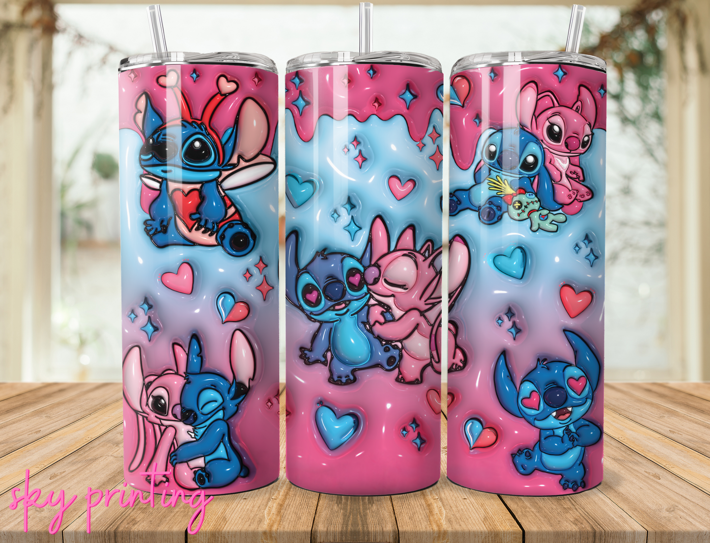 20 oz steel tumbler with plastic straw with Stitch