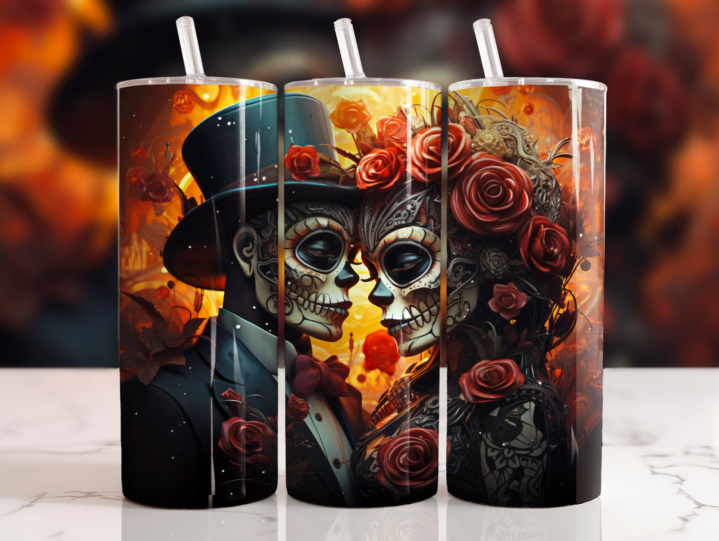 20 oz steel tumbler with plastic straw with Halloween image