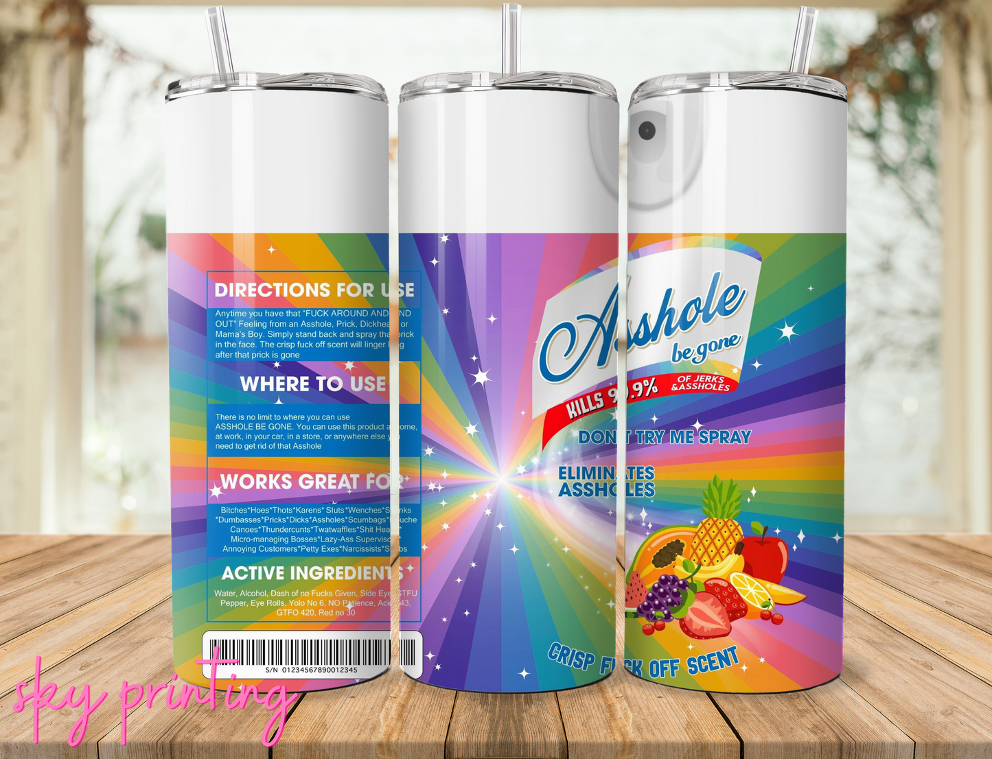 20 oz steel tumbler with plastic straw with asshole image