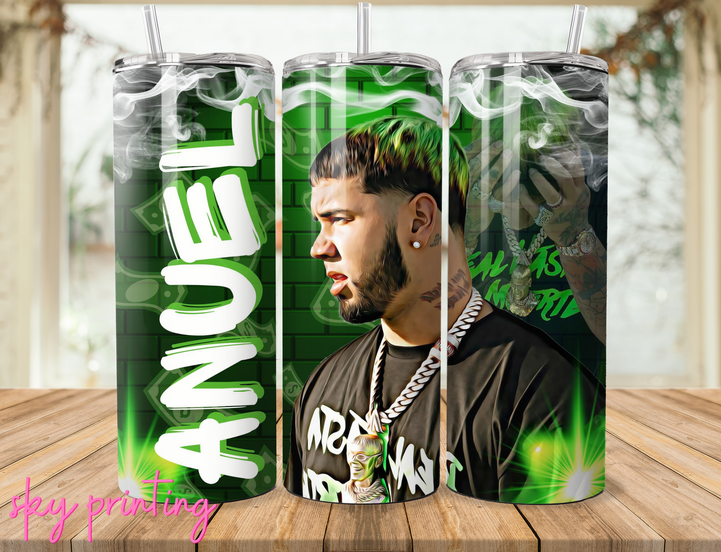 20 oz steel tumbler with plastic straw, anuel AA