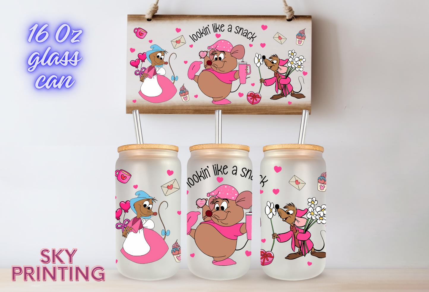 16 oz glass cup with bamboo lid and plastic straw