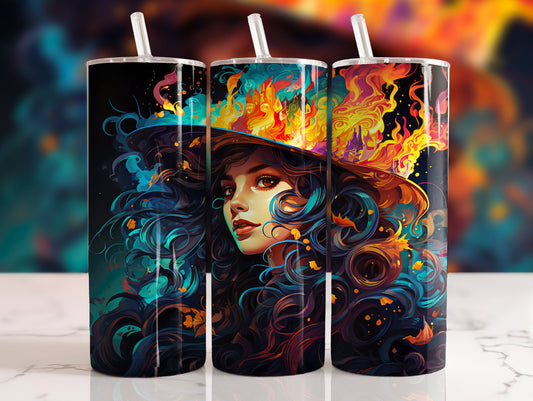 20 oz steel tumbler with plastic straw with Halloween image