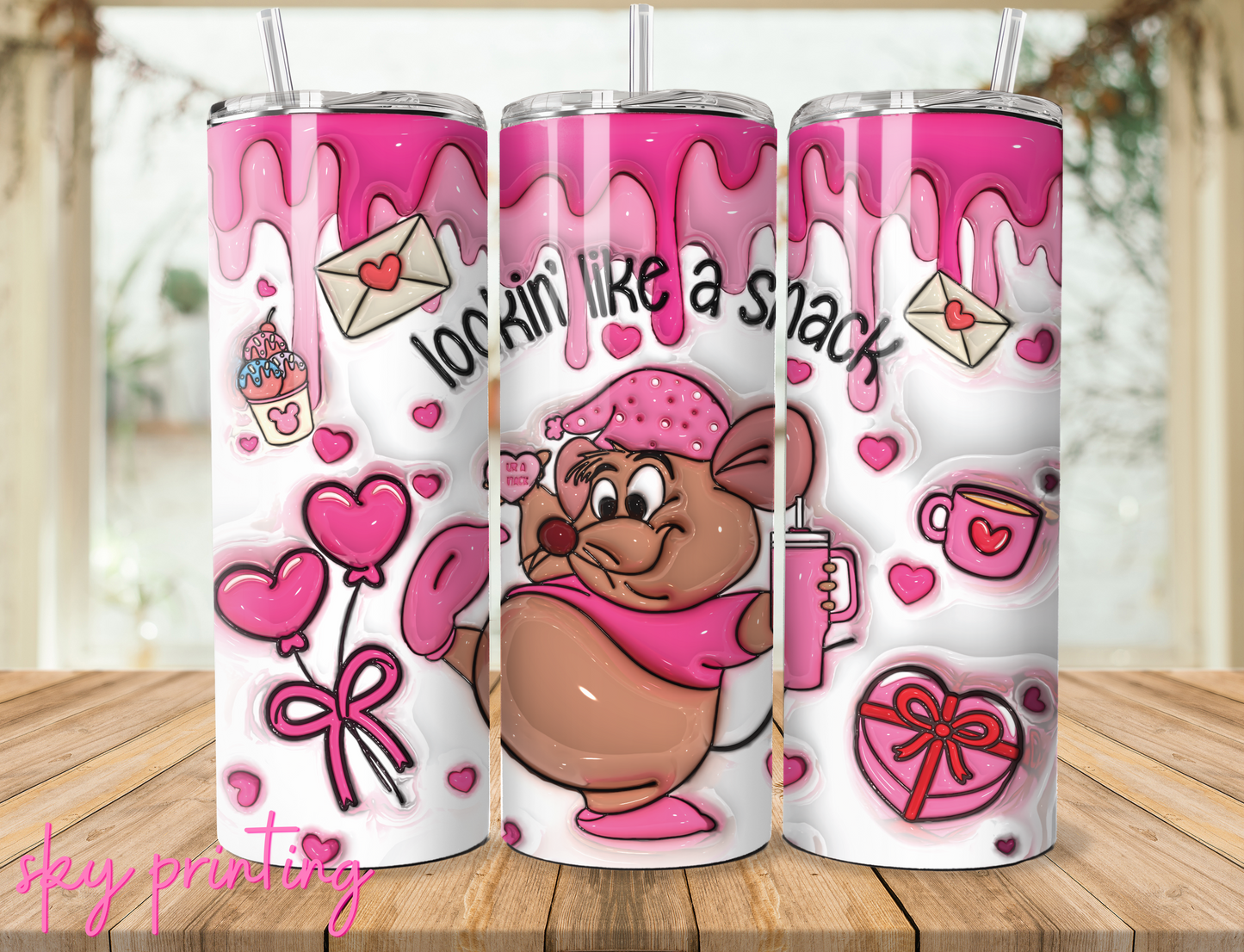 20 oz steel tumbler with plastic straw, Lookin' like a snack
