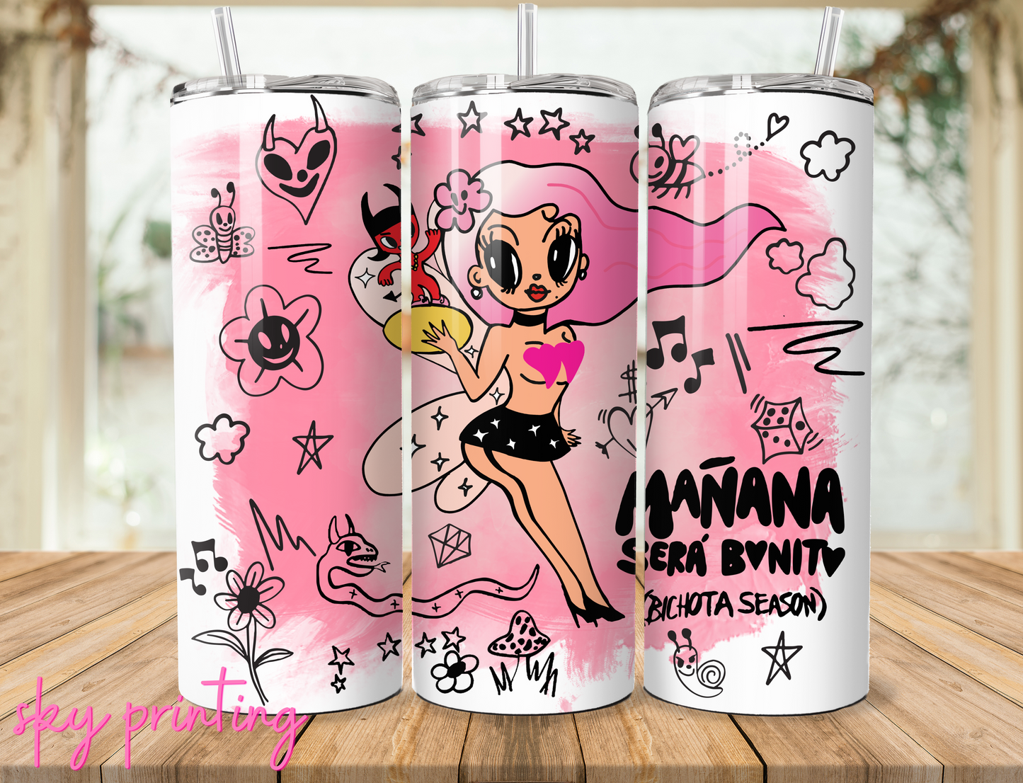 20 oz steel tumbler with plastic straw with Karol image