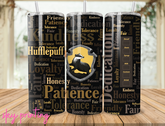 20 oz tumbler with hufflepuff image