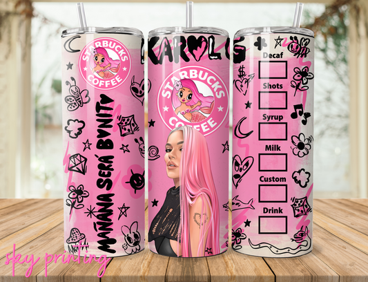 20 oz steel tumbler with plastic straw with Karol image