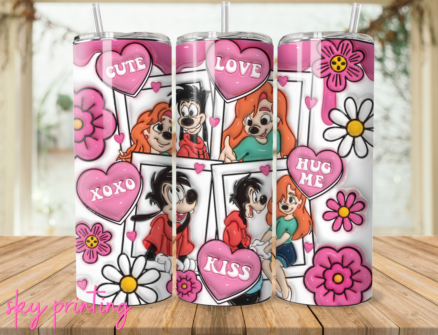 20 oz steel tumbler with plastic straw, Max and Roxanne