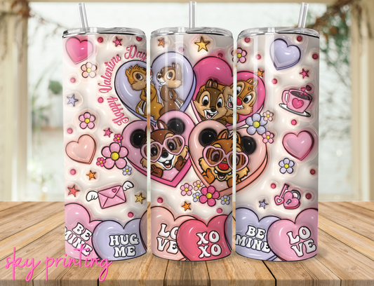 20 oz steel tumbler with plastic straw, Chip 'n' Dale