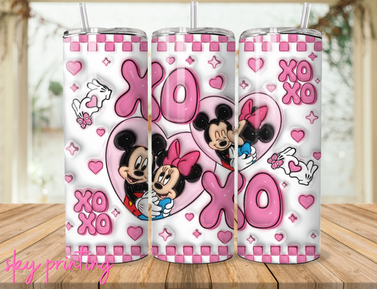 20 oz steel tumbler with plastic straw, Mickey and minnie