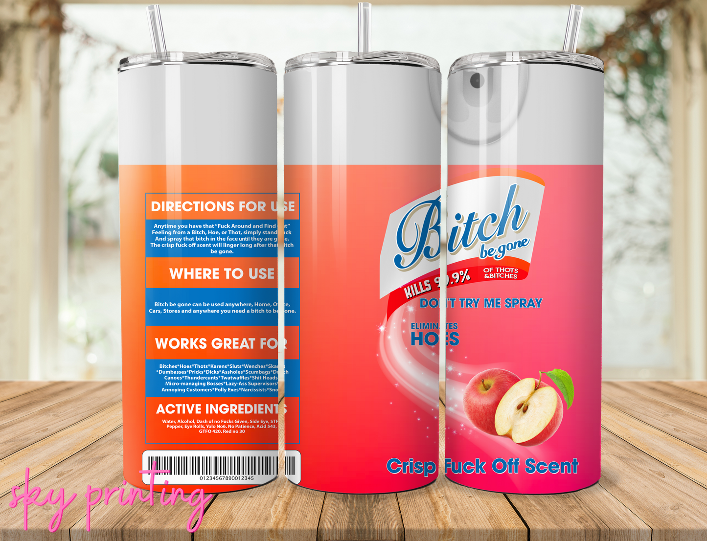 20 oz tumbler with "bitch" lysol apple image