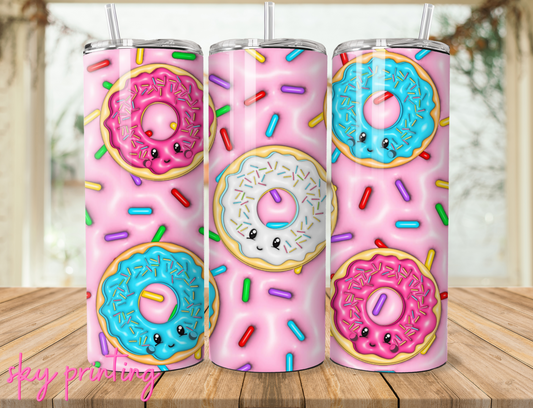 20 oz steel tumbler with plastic straw with donut image
