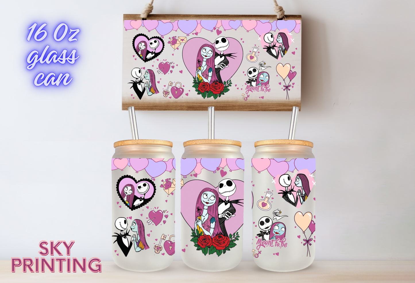 16 oz glass cup with bamboo lid and plastic straw