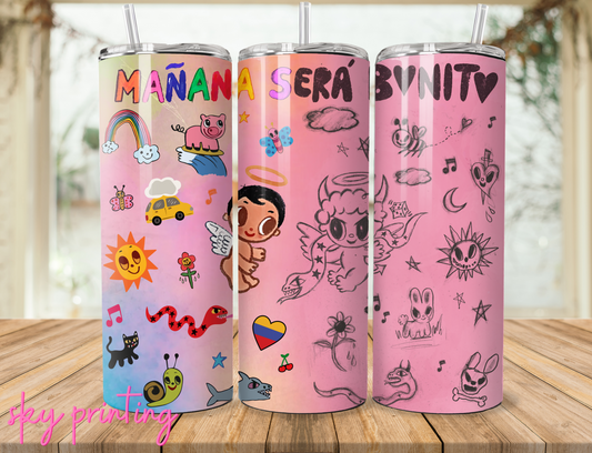 20 oz steel tumbler with plastic straw with Karol image