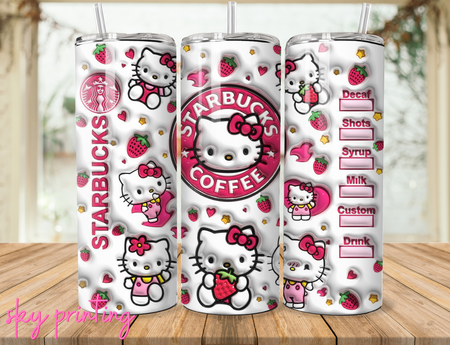 20 oz steel tumbler with plastic straw hello kitty