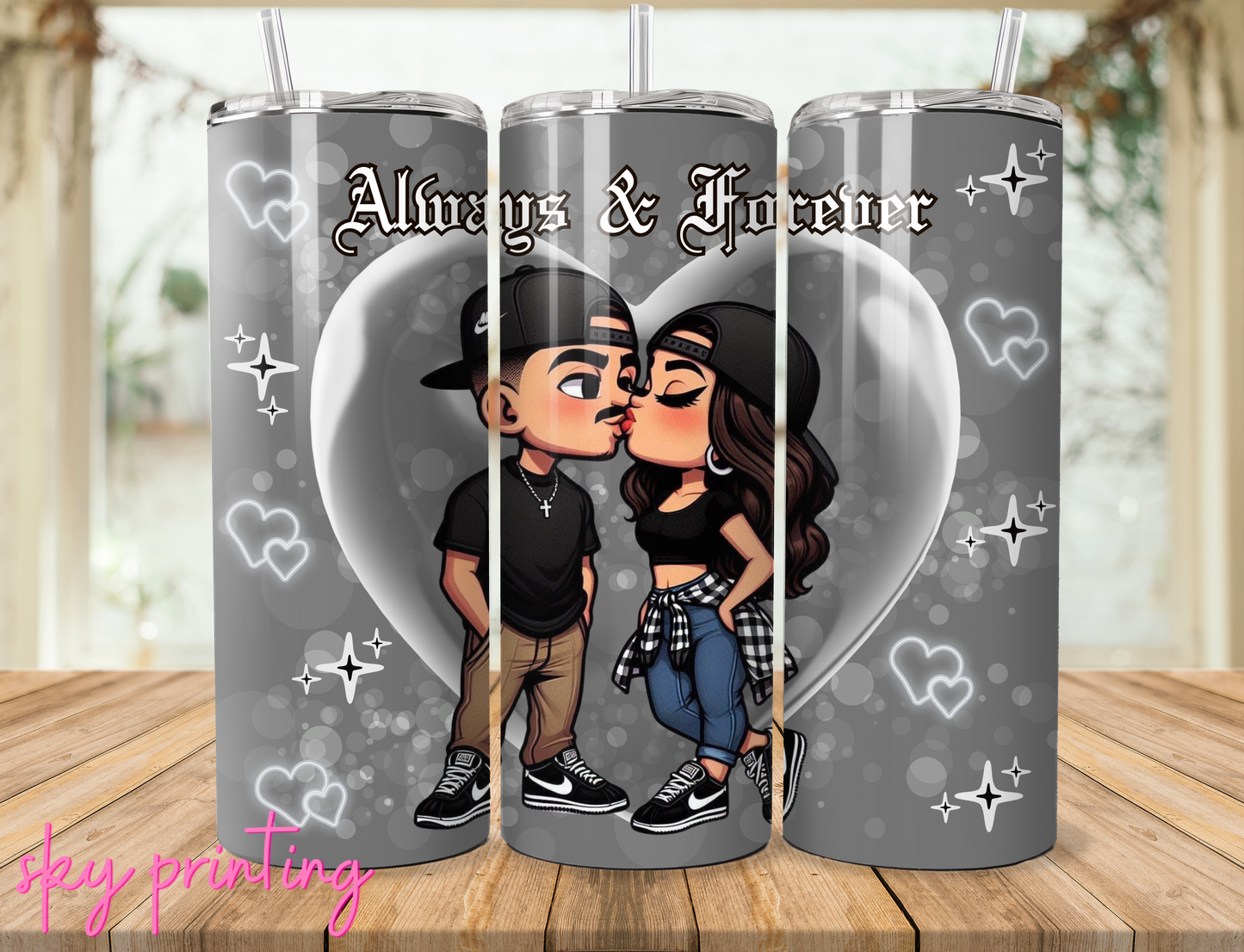 20 oz tumbler with plastic straw, Cholo love