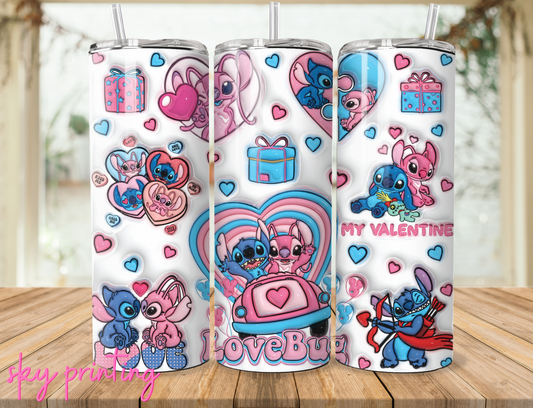 20 oz steel tumbler with plastic straw, Stitch design