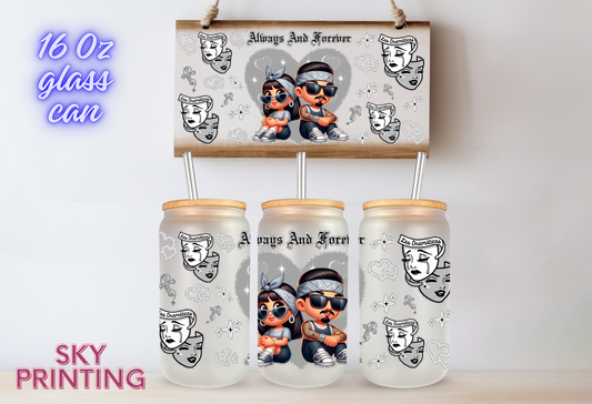16 oz frosted glass can with bamboo lid and plastic straw
