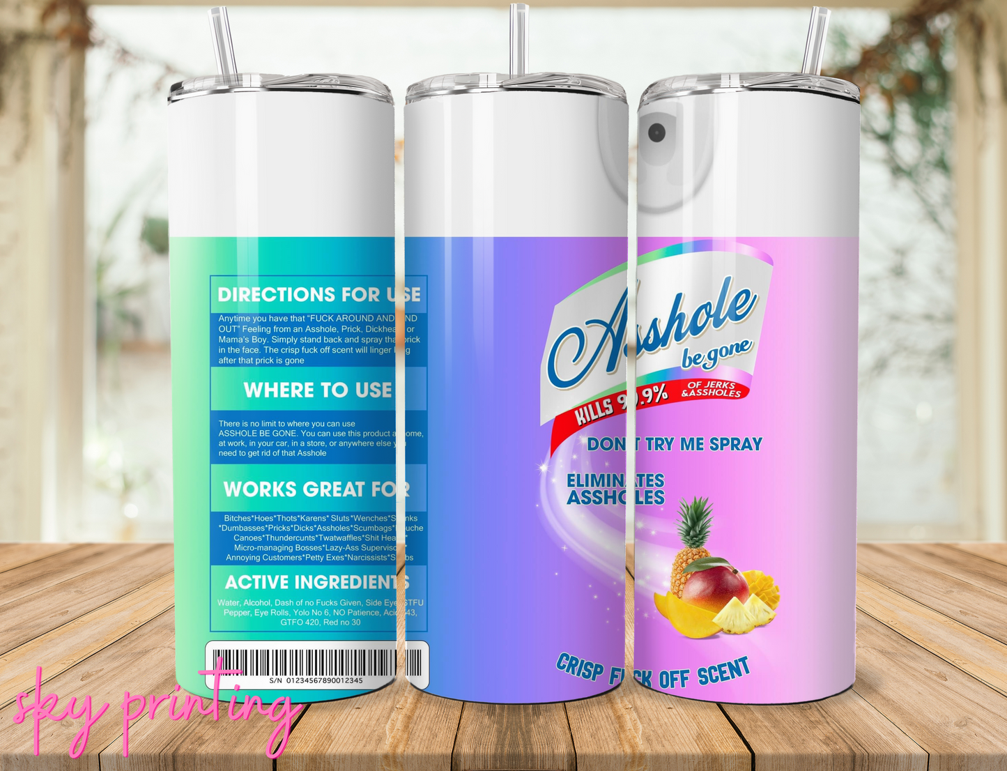 20 oz tumbler with "bitch" lysol fruit image
