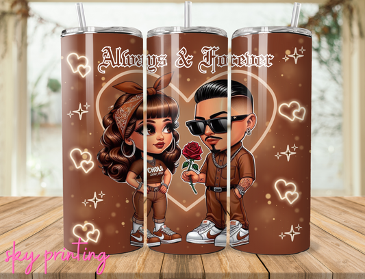 20 oz tumbler with plastic straw, Cholo love