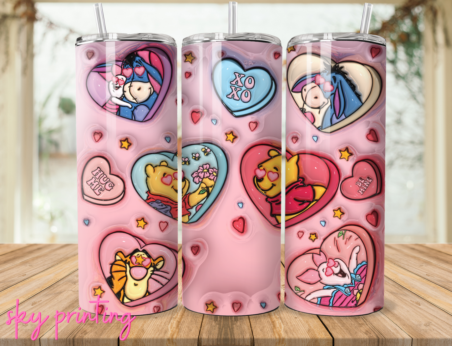20 oz steel tumbler with plastic straw, winnie pooh