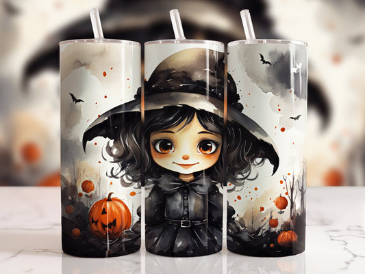 20 oz steel tumbler with plastic straw with halloween image