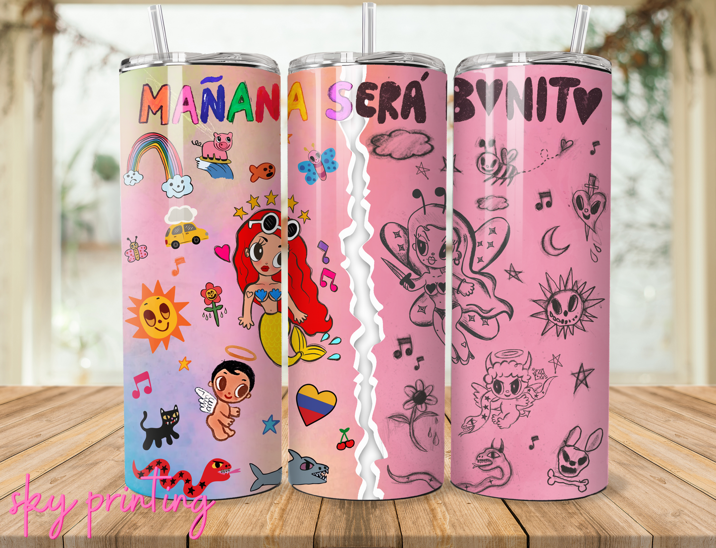 20 oz steel tumbler with plastic straw with Karol image