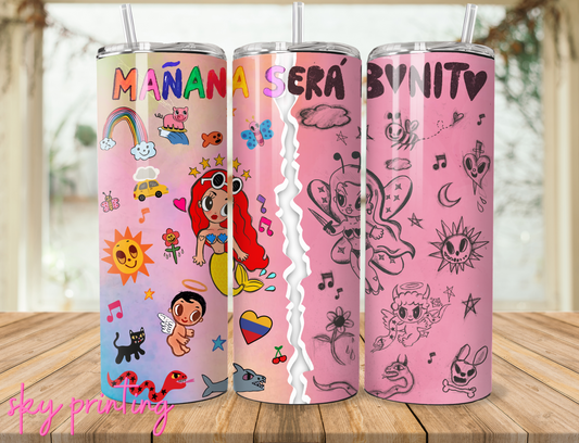 20 oz steel tumbler with plastic straw with Karol image