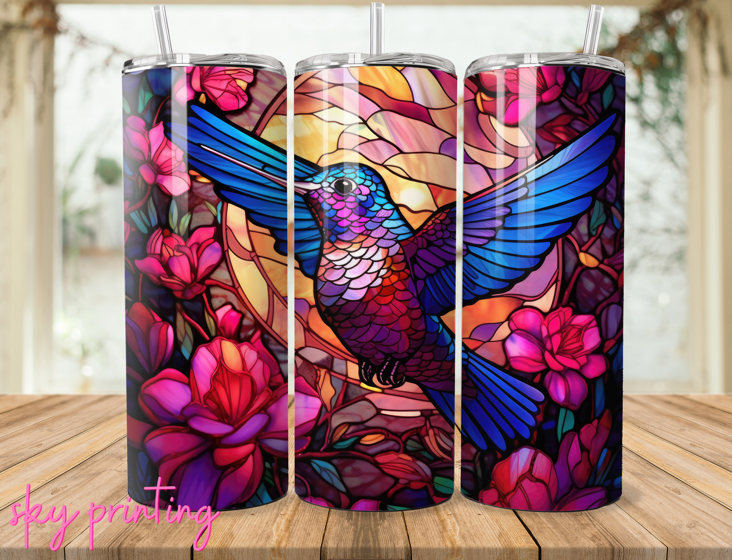 20 oz tumbler with colorful bird