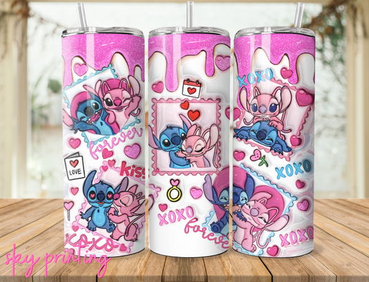 20 oz steel tumbler with plastic straw with Stitch