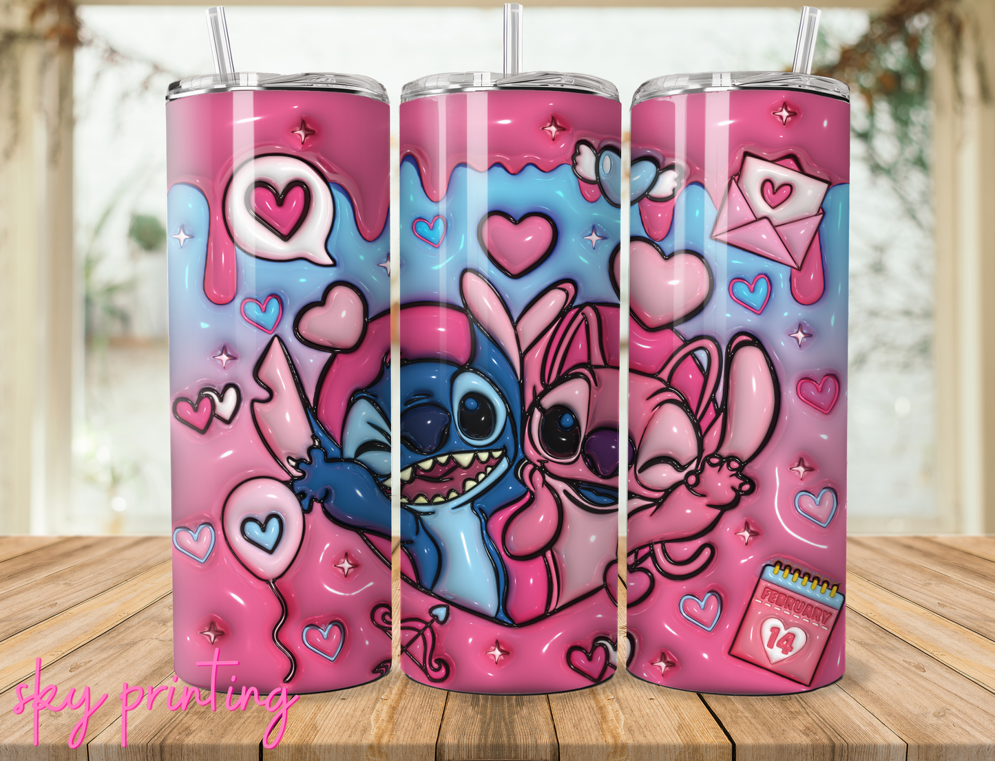 20 oz steel tumbler with plastic straw with Stitch
