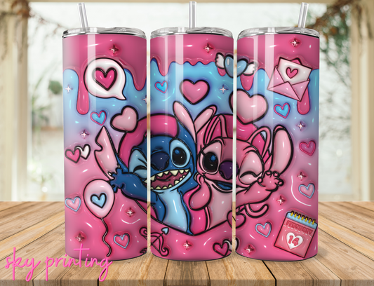 20 oz steel tumbler with plastic straw with Stitch