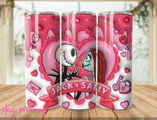 20 oz steel tumbler with plastic straw with Sally and jack