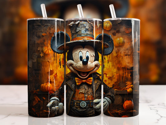 20 oz steel tumbler with plastic straw with Halloween image