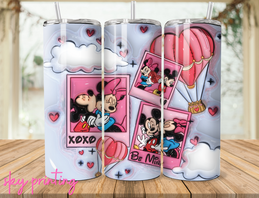 20 oz steel tumbler with plastic straw with mickey and minnie