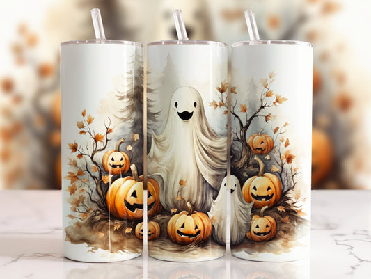 20 oz steel tumbler with plastic straw with Halloween image